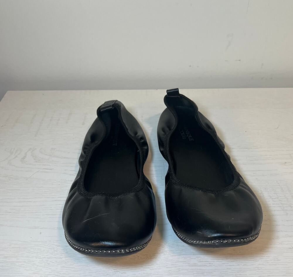 Dominique Nicole Black Natalie Ballet Flats Silver Micro-Bead Accent Sze 11